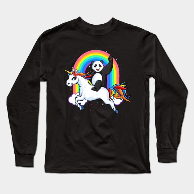 Panda Riding Unicorn Pandicorn Rainbow universe Birthday Long Sleeve T-Shirt by UNXart